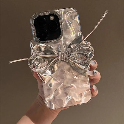 3D Silver Bow Laser iPhone Case – Artistic Silicone Cover