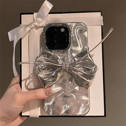 3D Silver Bow Laser iPhone Case – Artistic Silicone Cover